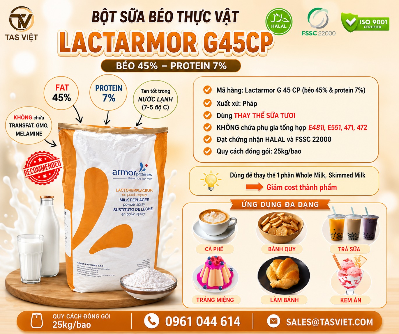 Khám Phá Bột Sữa Béo Thực Vật Lactarmor G45 CP: Giải Pháp Hiệu Quả Cho Sản Phẩm Của Bạn