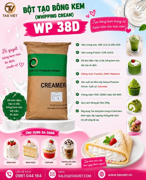 Bột Tạo Bông Kem WP38D: Giải Pháp Cao Cấp Cho Bánh, Đồ Uống và Gelato