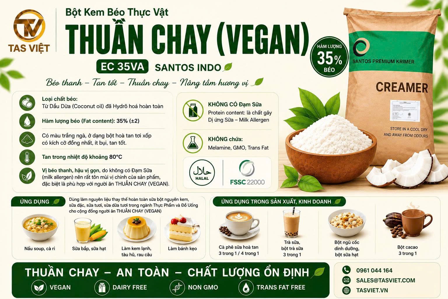 Khám Phá Bột Kem Béo Thực Vật SANTOS INDO EC 35VA - Lựa Chọn Hàng Đầu Cho Người Ăn Chay