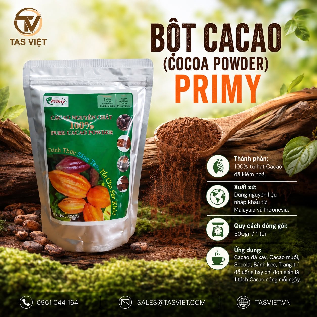 Bột Cacao Primy TAS VIỆT – Nguyên Liệu Pha Chế Và Làm Bánh Đa Dụng