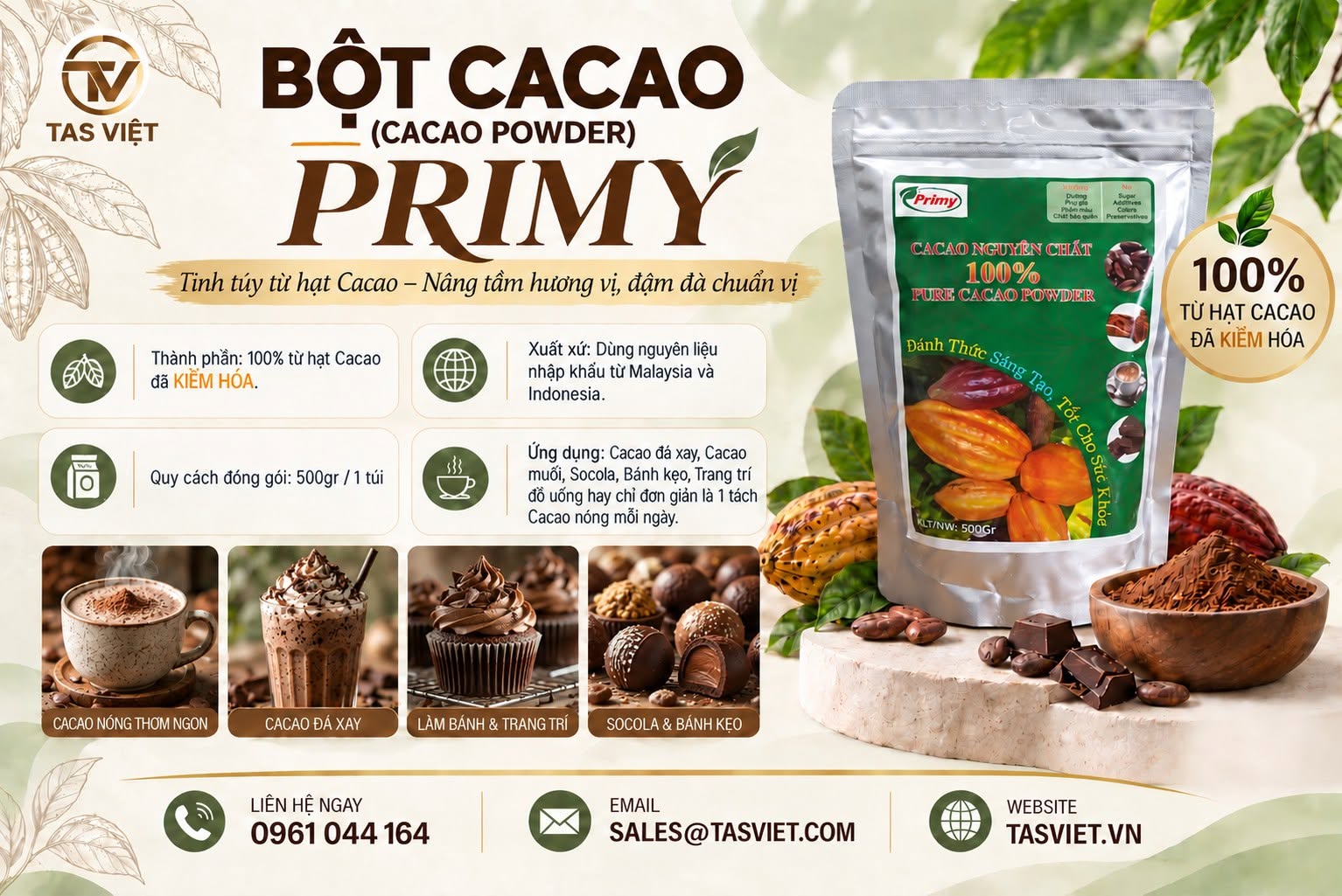 Bột cacao: Nguyên liệu đa ứng dụng trong pha chế, làm bánh và sản xuất thực phẩm