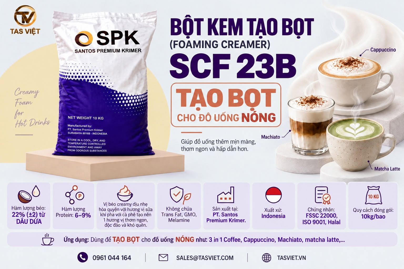 Bột kem tạo bọt SCF 23B – Giải pháp tạo lớp foam cho cà phê hòa tan và đồ uống nóng