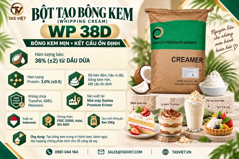 WP38D – Bột Whipping Cream bông mịn, béo đậm cho mọi ý tưởng bánh và đồ uống