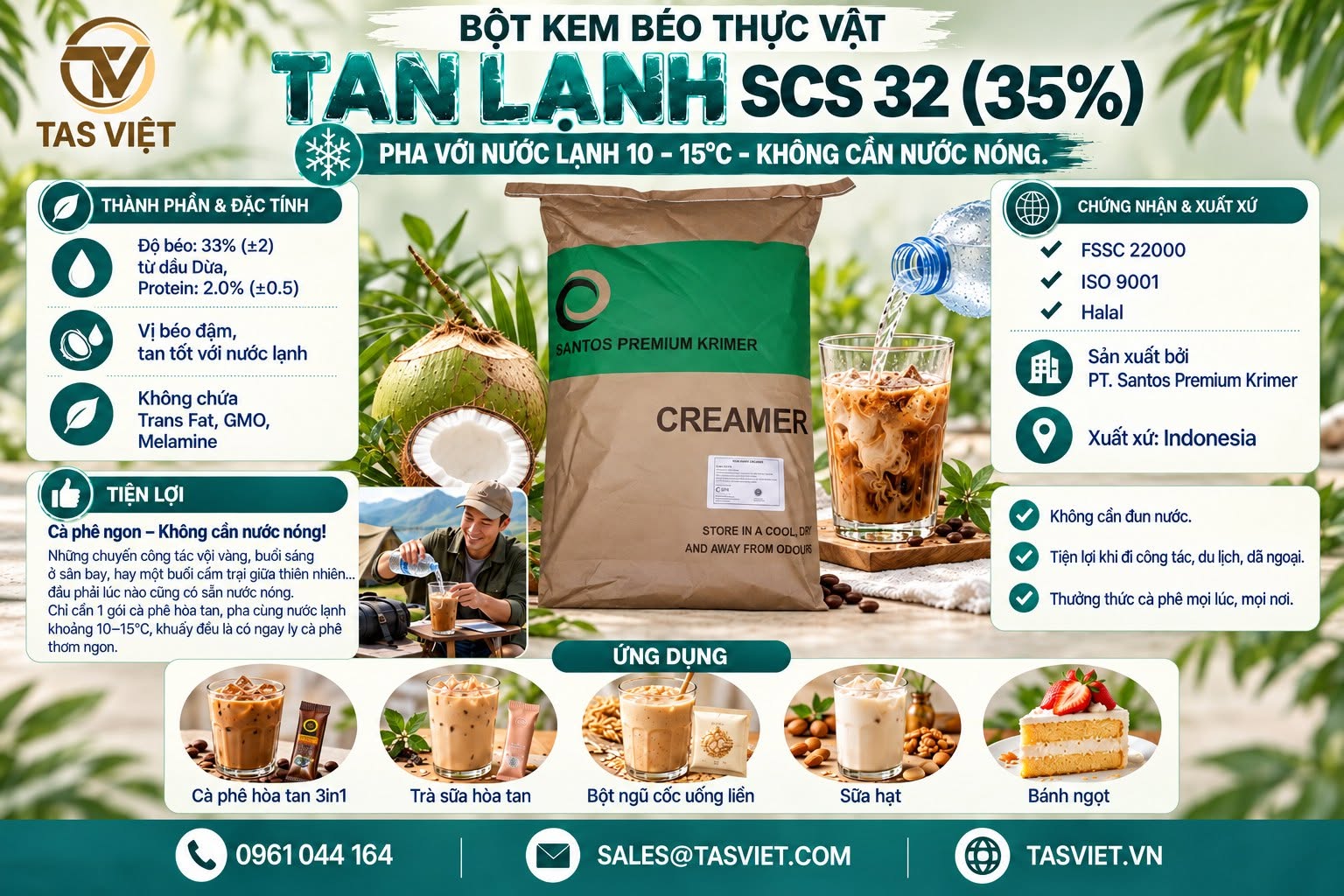 Bột kem béo thực vật tan lạnh SCS 32 (35%): Pha với nước lạnh, tiện lợi trong từng ly đồ uống