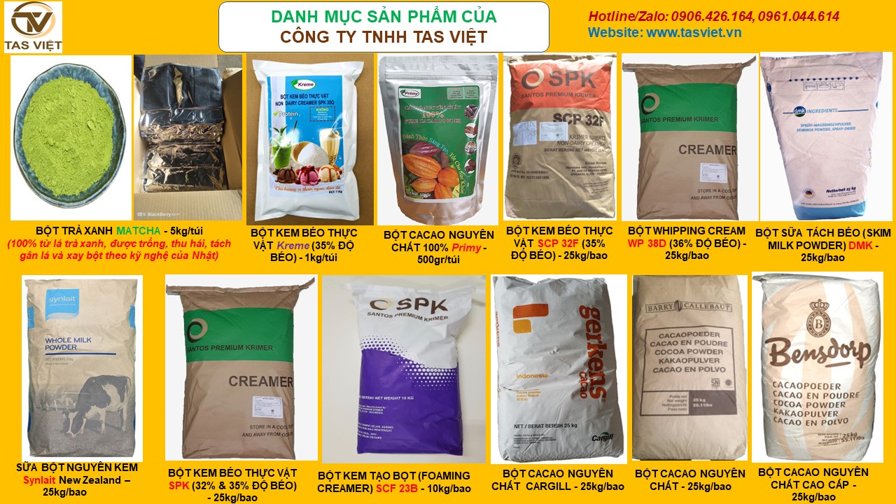 Bột kem béo thực vật/Bột kem không sữa (Non-dairy creamer) và Bột Cacao nguyên chất - Indonesia & Malaysia
