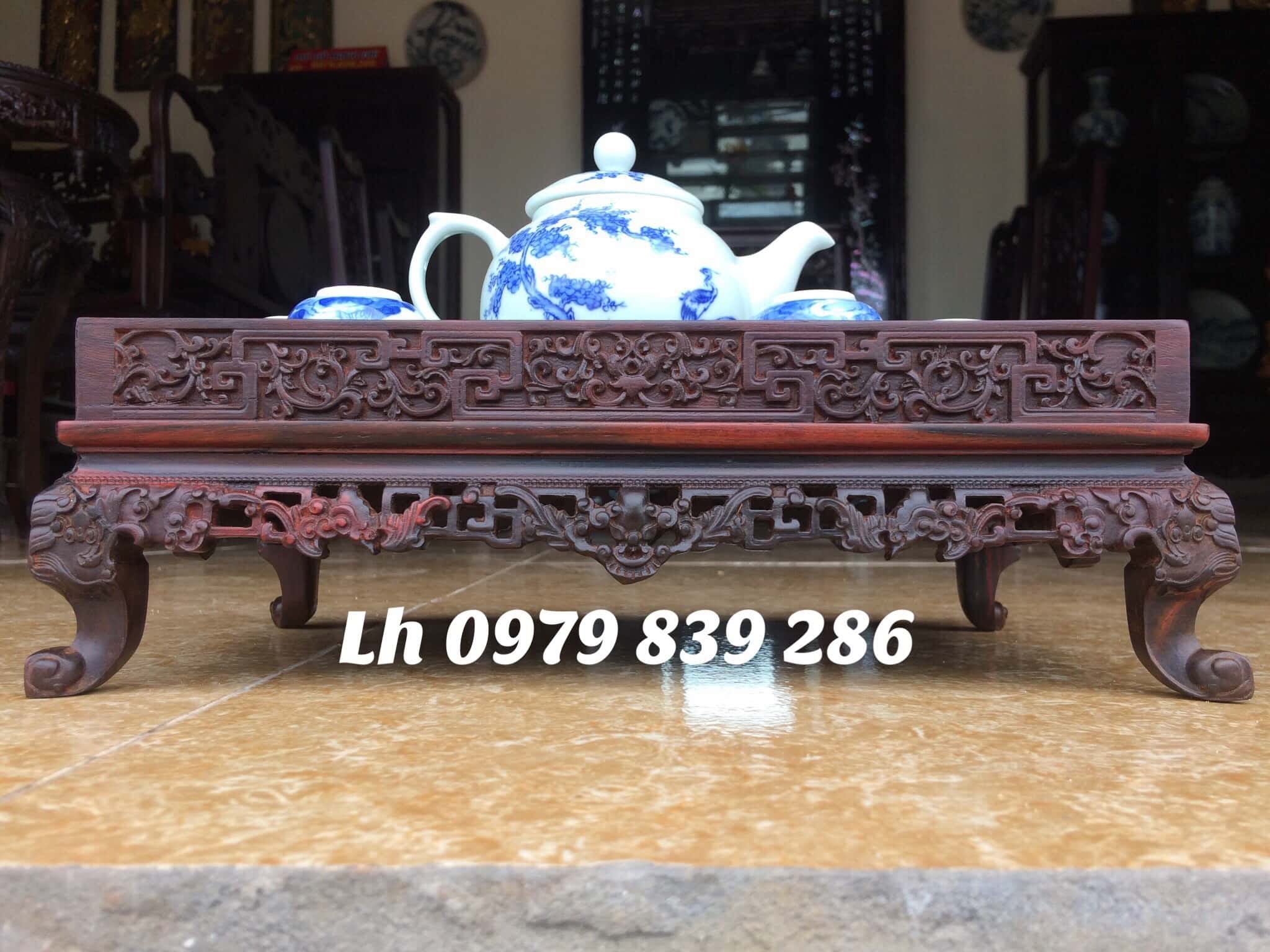 Khay Trà Hoa Lá Tây Gỗ Trắc