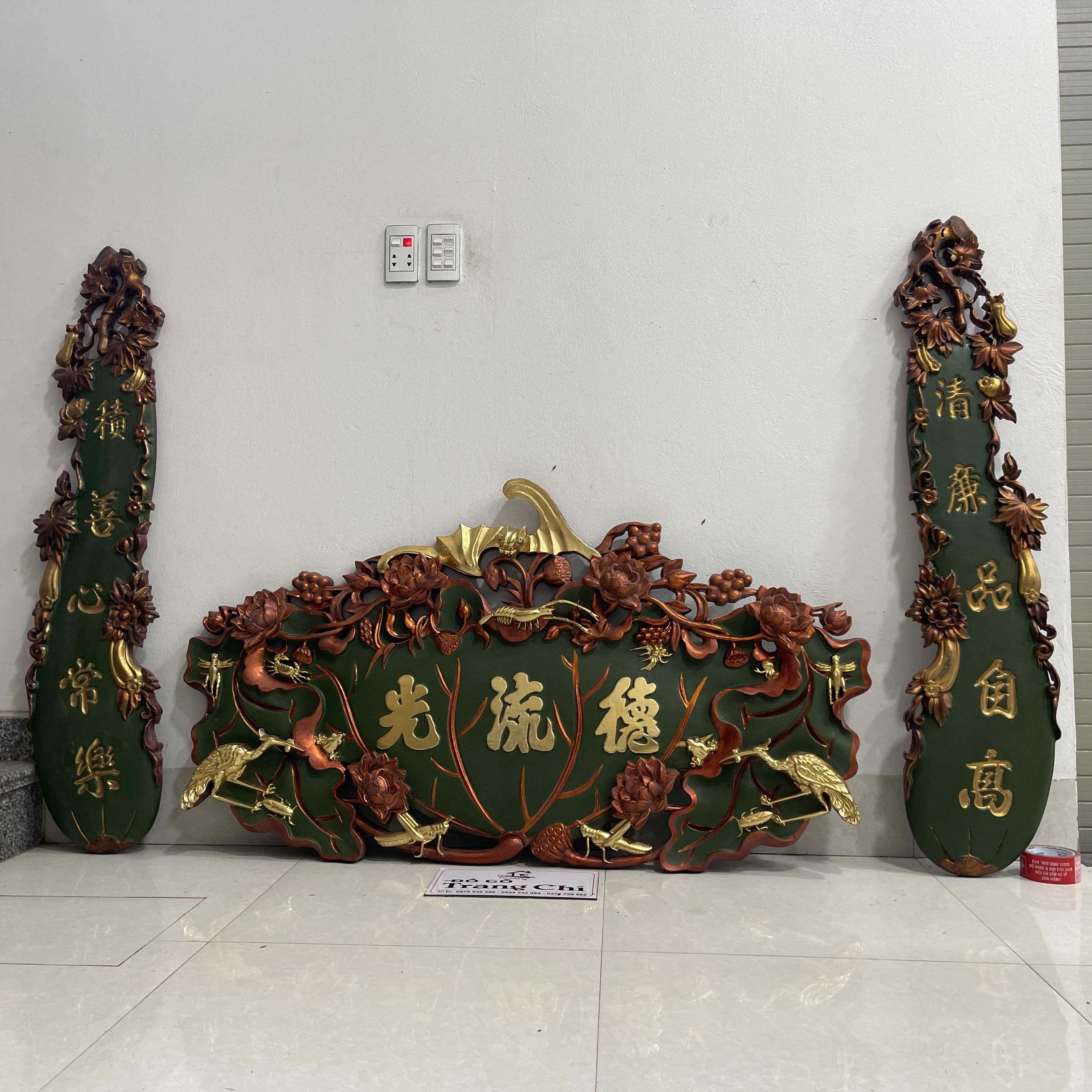 Bộ Đại Tự Lá Sen Câu Đối Quả Bí