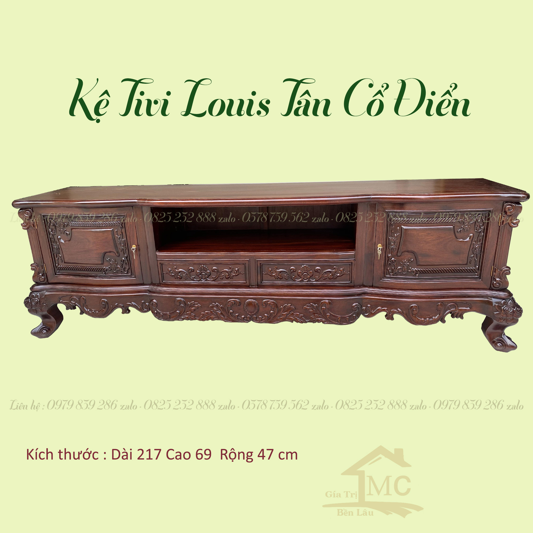 Kệ Tivi Gỗ Louis Pháp Cổ Điển Bày Đồ - Đồ Gỗ Minh Chí