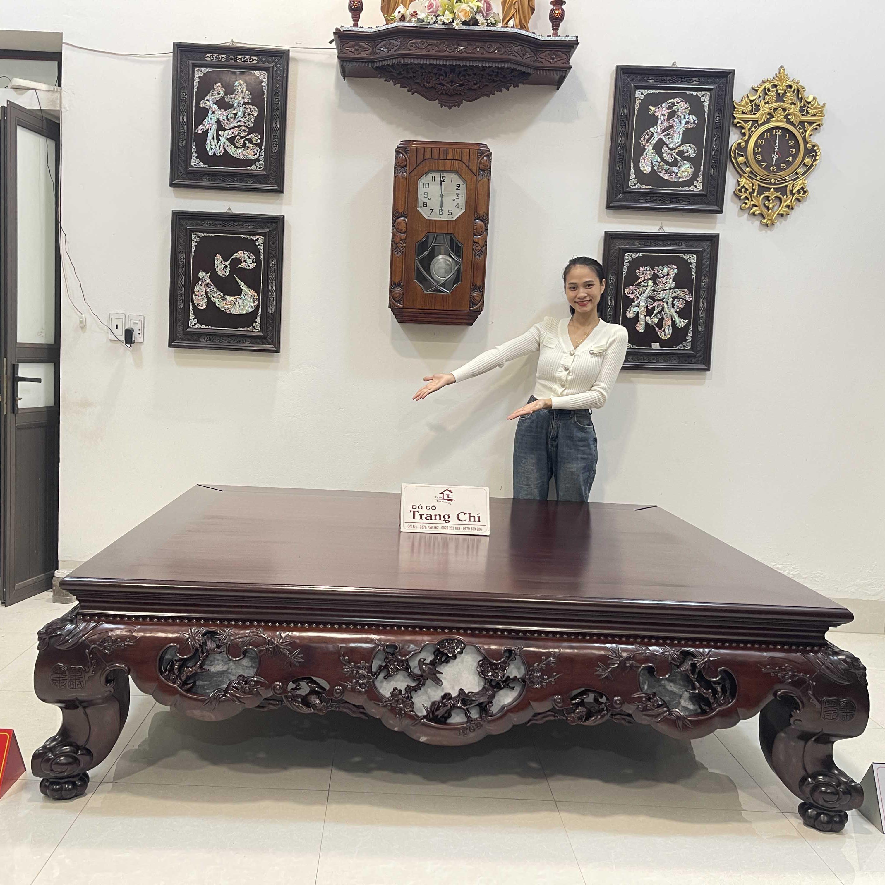 Sập Trúc Mai 3 Ô Đá Gỗ Gụ 1