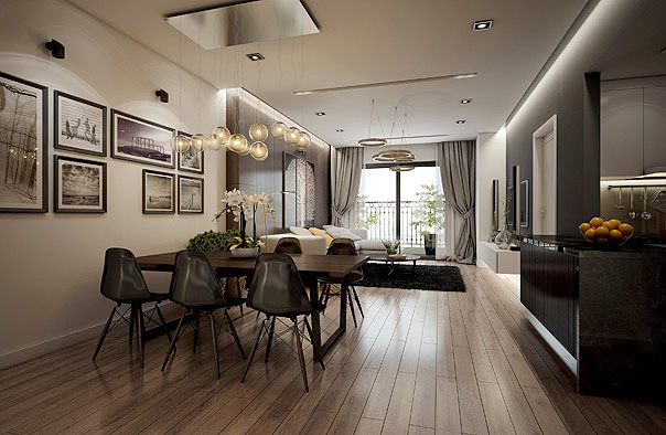 Mẫu thiết kế nội thất chung cư đẹp tone trắng xanh trẻ trung  Molago Jsc