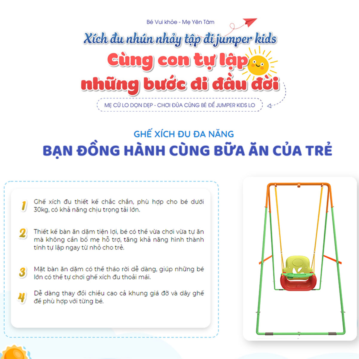 Ghế Xích Đu Có Bàn Ăn Dặm Dùng Với Khung Xích Đu JUMPER KIDS