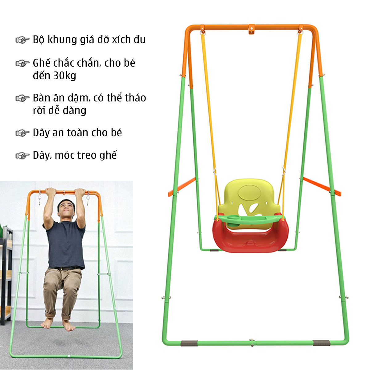 Xích Đu Cho Bé JUMPER KIDS KG102 Ghế Ngồi Xích Đu Có Bàn Ăn Dặm