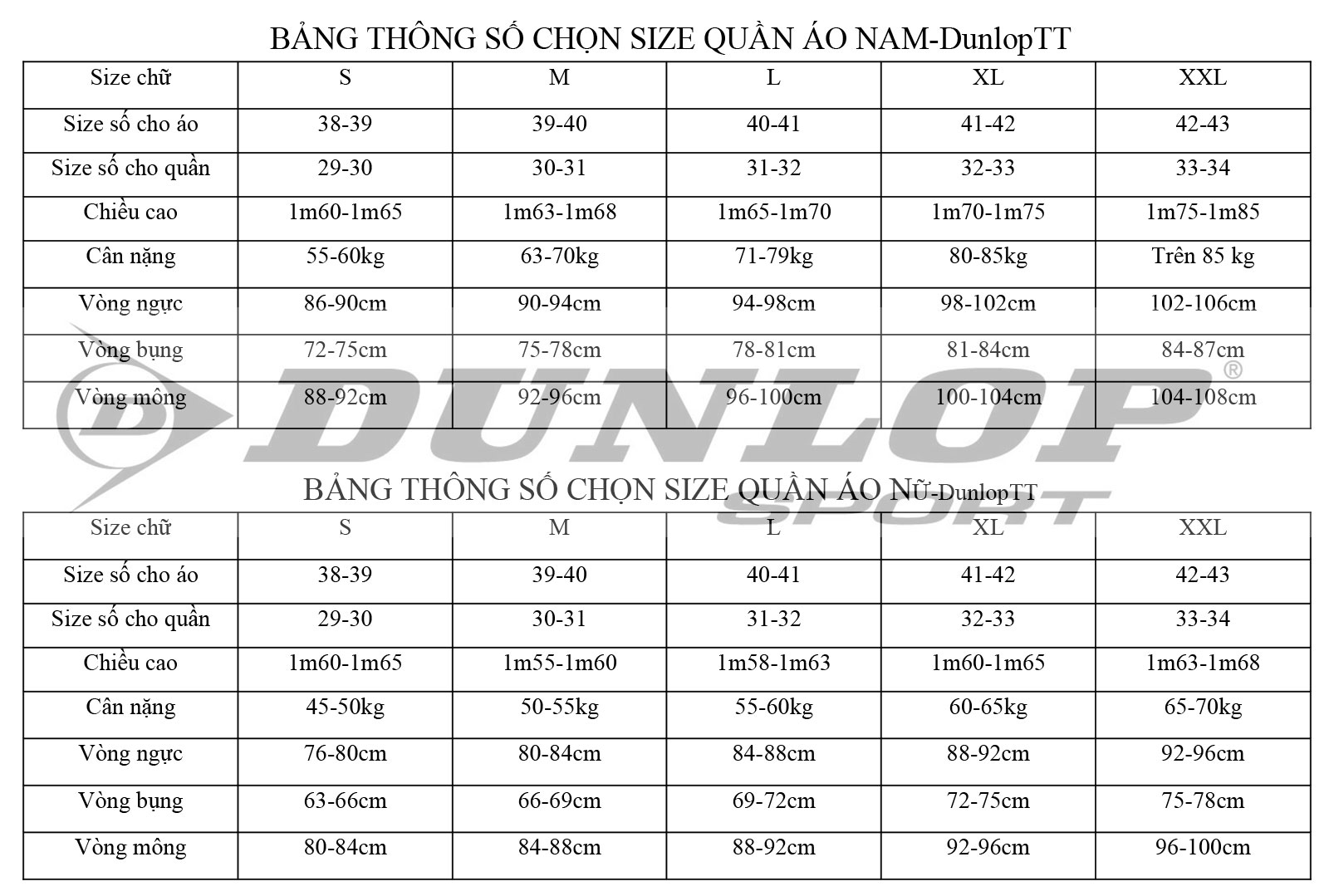 Chọn size quần áo thể thao nam nữ