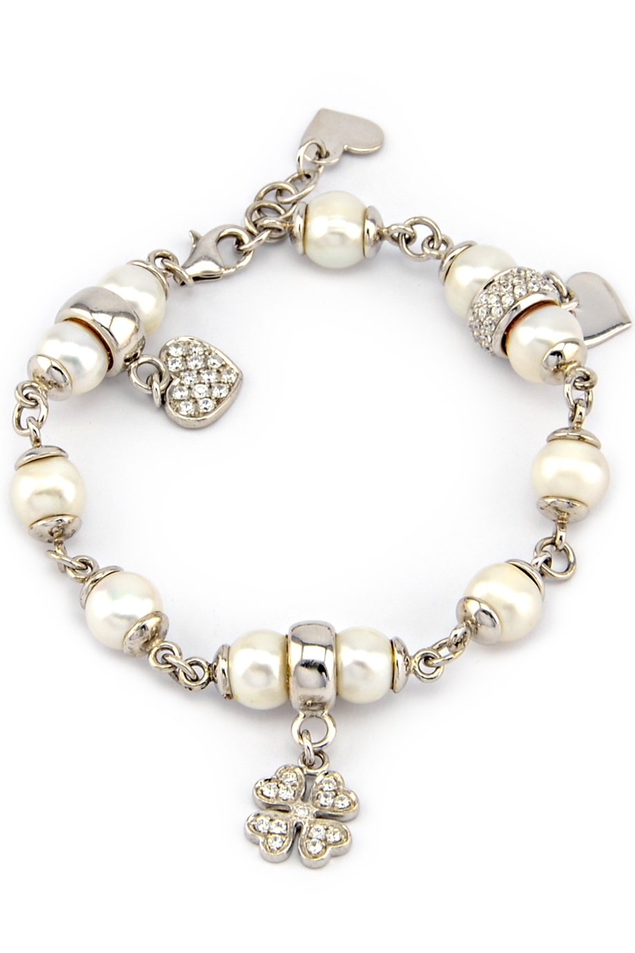 Lắc tay charm Bạc 925 phối Ngọc trai Pearl Silver 925 Charm Bracelet (22cm)/ Cream