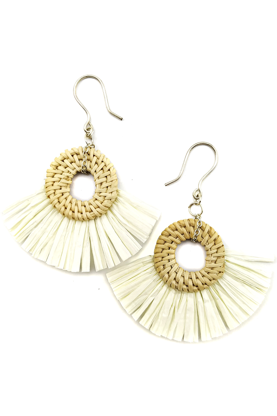 Bông tai Circle Feather Rattan Silver Earings/ White