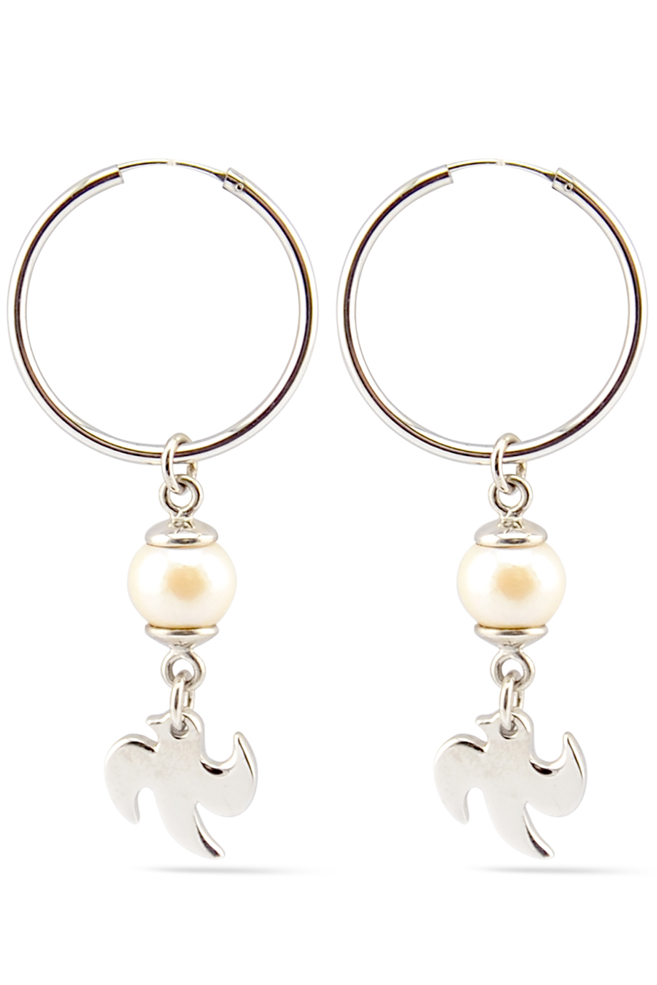 Bông tai Bạc 925 phối Ngọc trai Bird Charm Pearl Silver 925 Hoops (2x26mm) Earings/ Cream