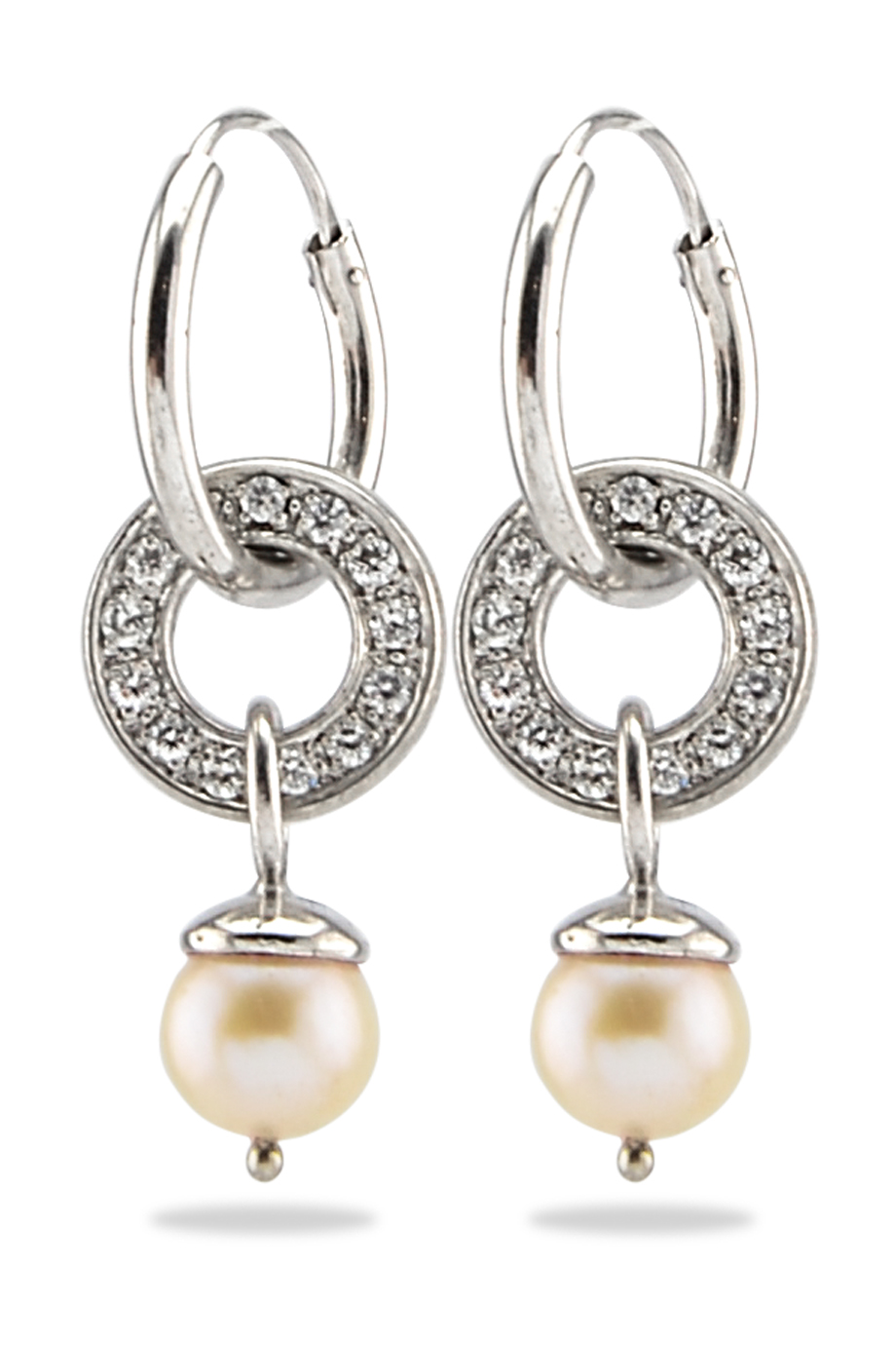 Bông tai Bạc 925 phối Ngọc trai Single Crystal Pearl Silver 925 Hoops Earings/ Cream