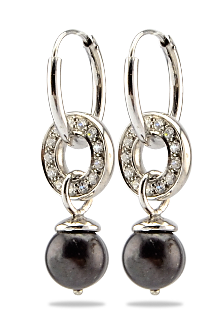 Single Crystal Pearl Silver 925 Hoops Earings/ Black