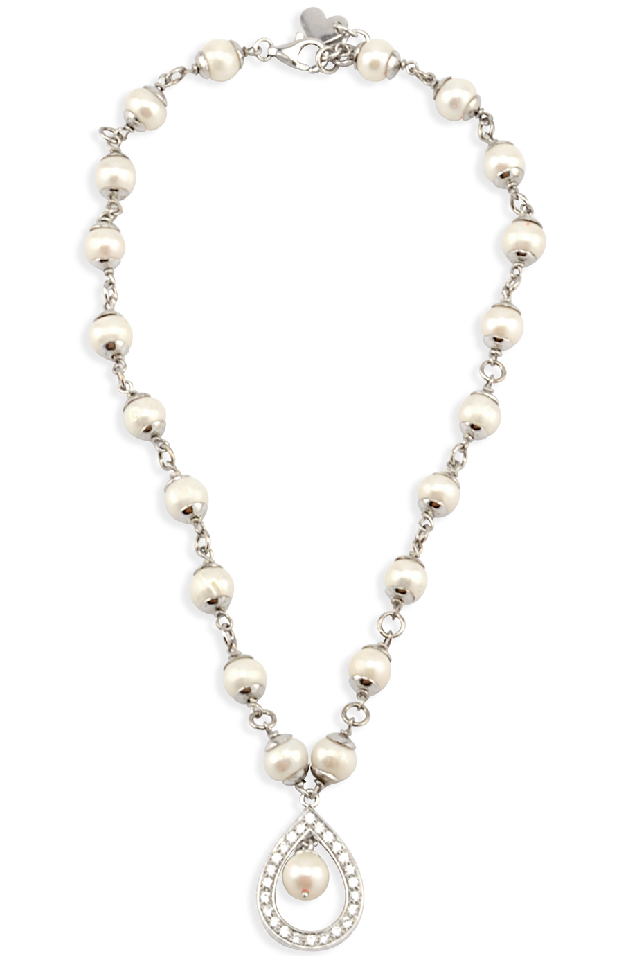 Pearl Silver 925 Crystal Teardrop Necklace 40cm/ Cream