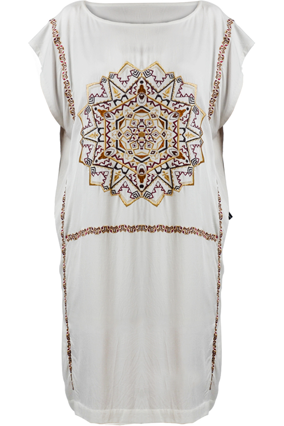 Đầm thêu Earth Mandala Embroidered  Boat-necked Kaftan Dress / White 2212 (inner shorts included)