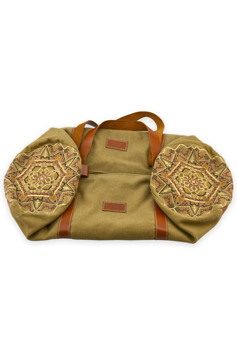 Túi du lịch Embroidered Canvas & Leather Barrel Bag 60x25D/Peanut Brown