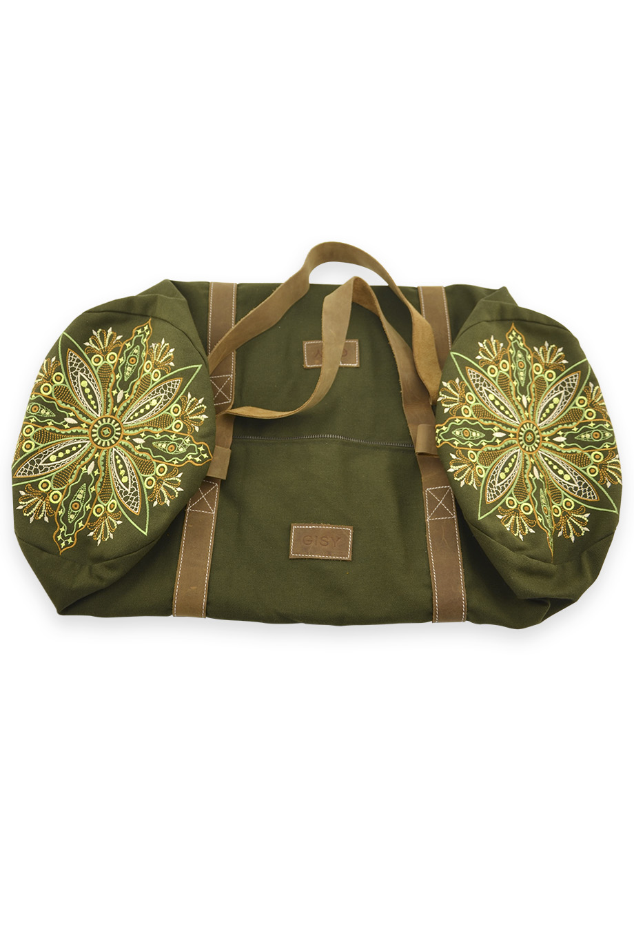 Túi du lịch Embroidered Canvas & Leather Barrel Bag 60x25D/Moss Green