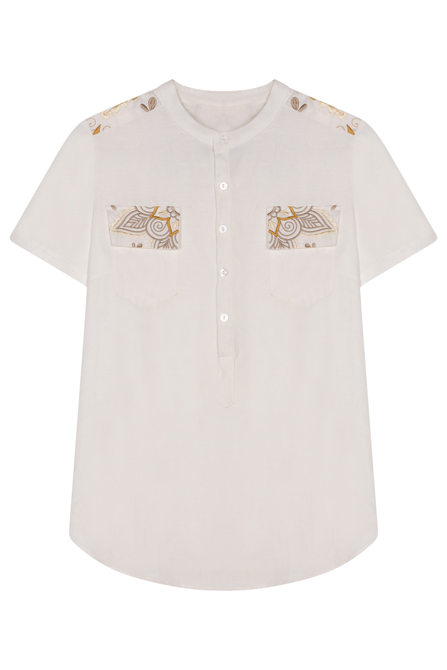 Michelle Embroidered Linen Shirt/ White