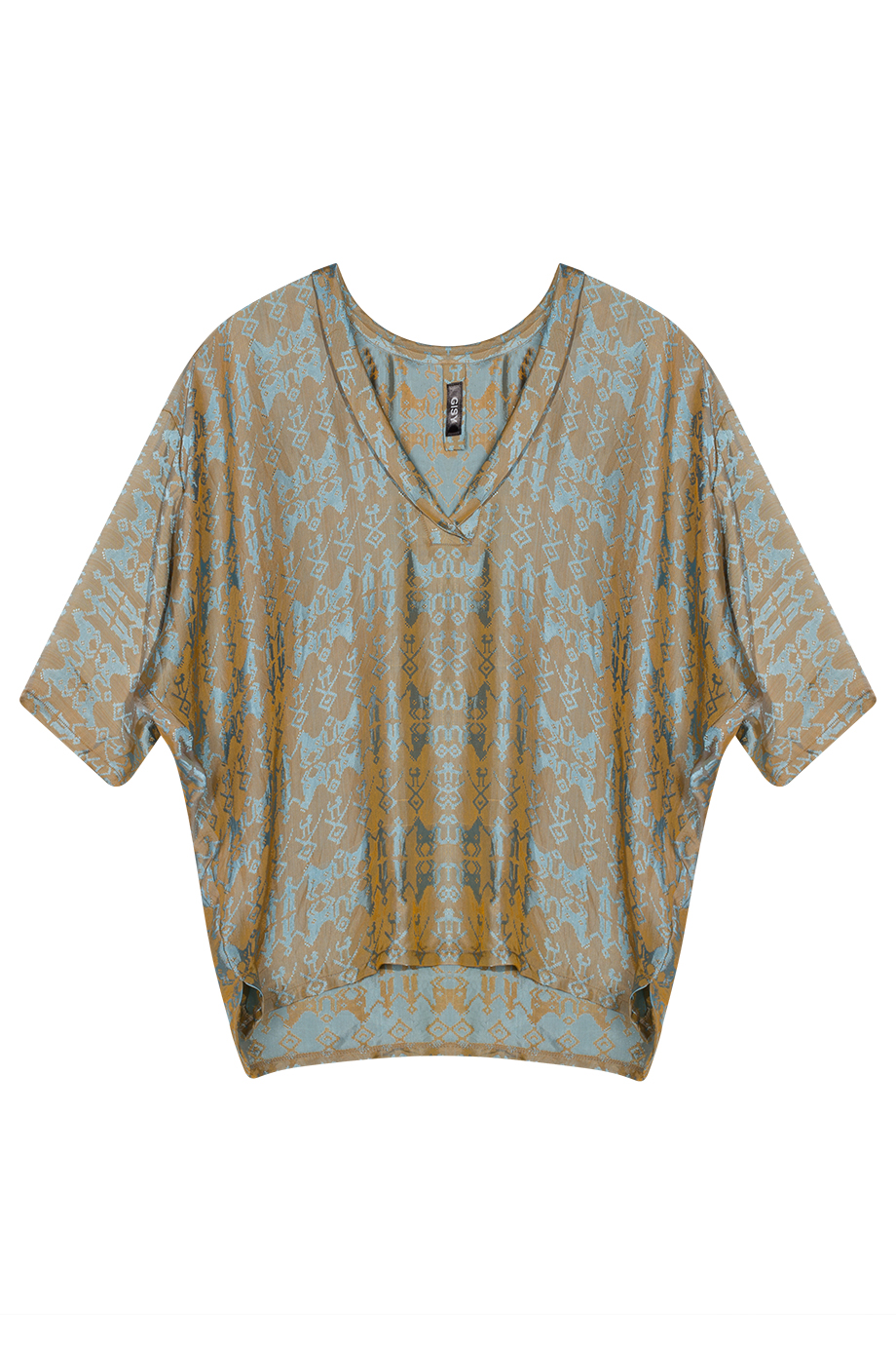 Cosima Silk Kimono Blouse (A)/ Gold-Turquoise
