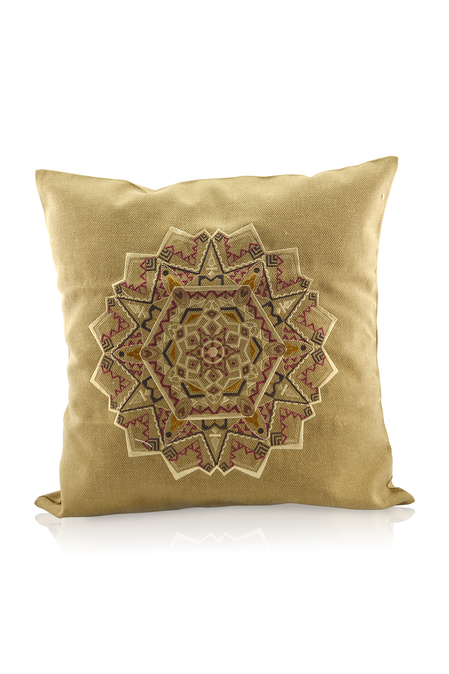 Gối canvas thêu nhồi bông gạo- Earth Mandala Embroidered Pillow Case 48x48/ Sand