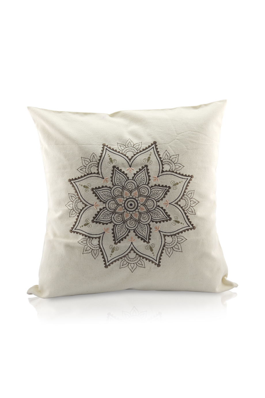 Gối canvas thêu nhồi bông gạo- Summer Mandala Embroidered Pillow Case 48x48/ Coconut White