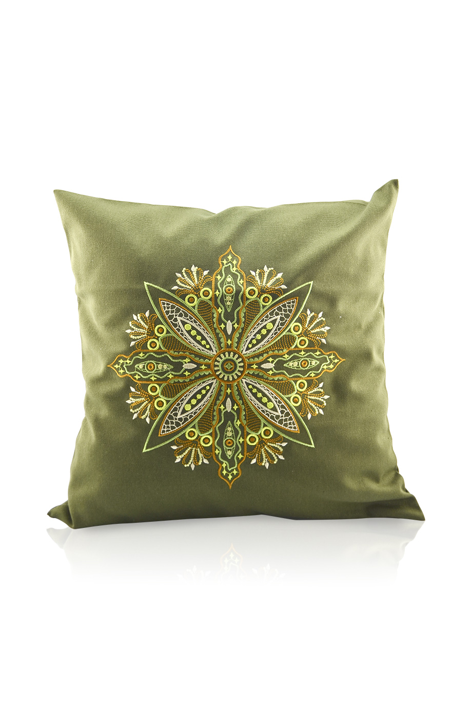 Gối canvas thêu nhồi bông gạo- Tree Mandala Embroidered Pillow Case 48x48/  Moss Green
