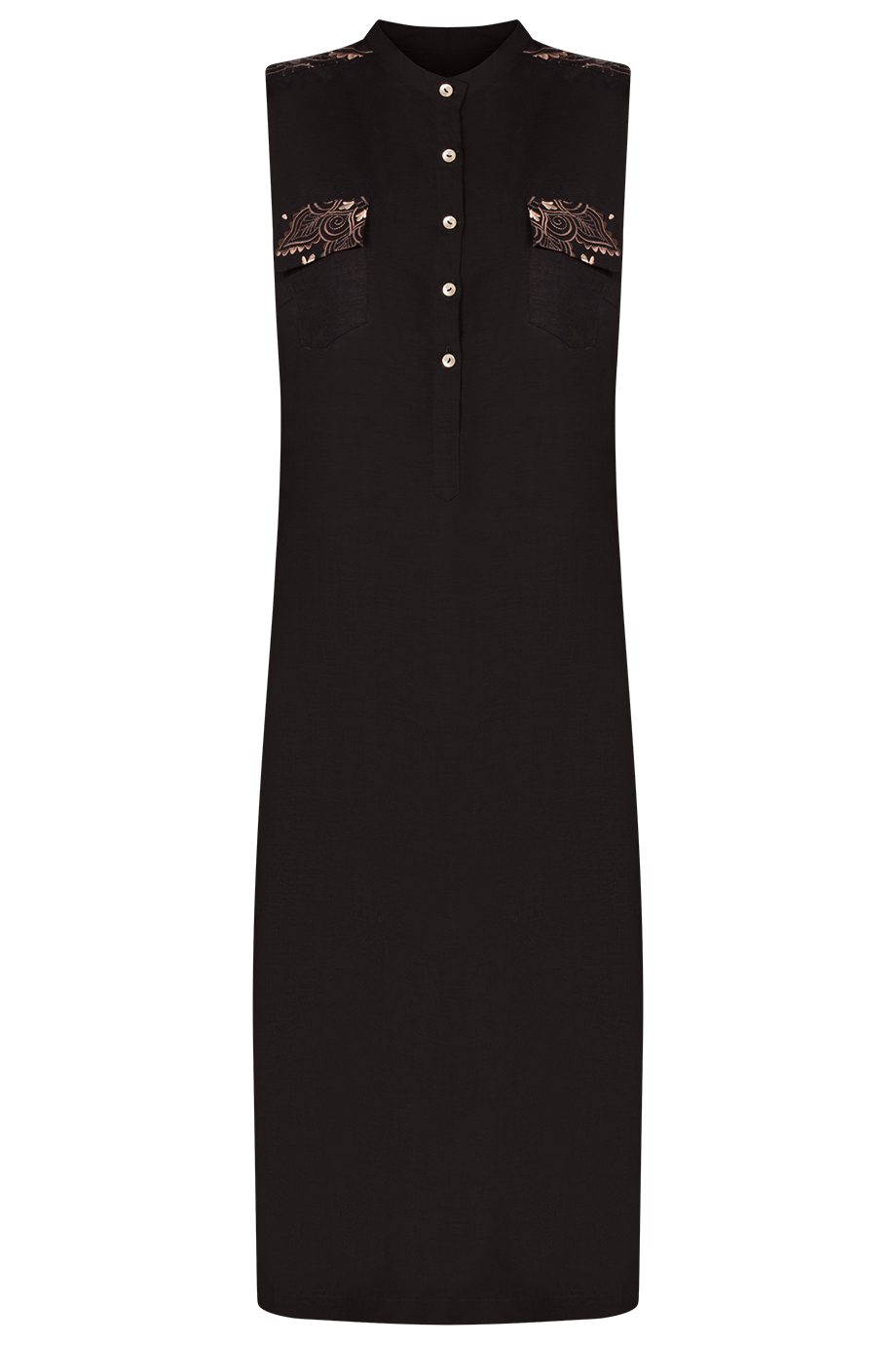 Michelle Embroidered Maxi Shirt Dress/ Black