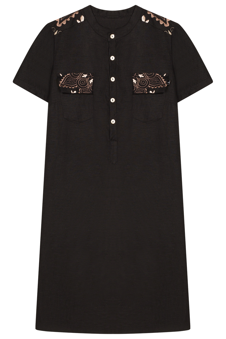 Michelle Embroidered Linen Tunic/ Black