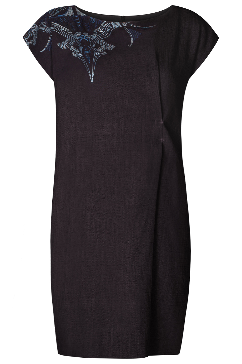 Vita Asymmetric Embroidered Dress/ Navy