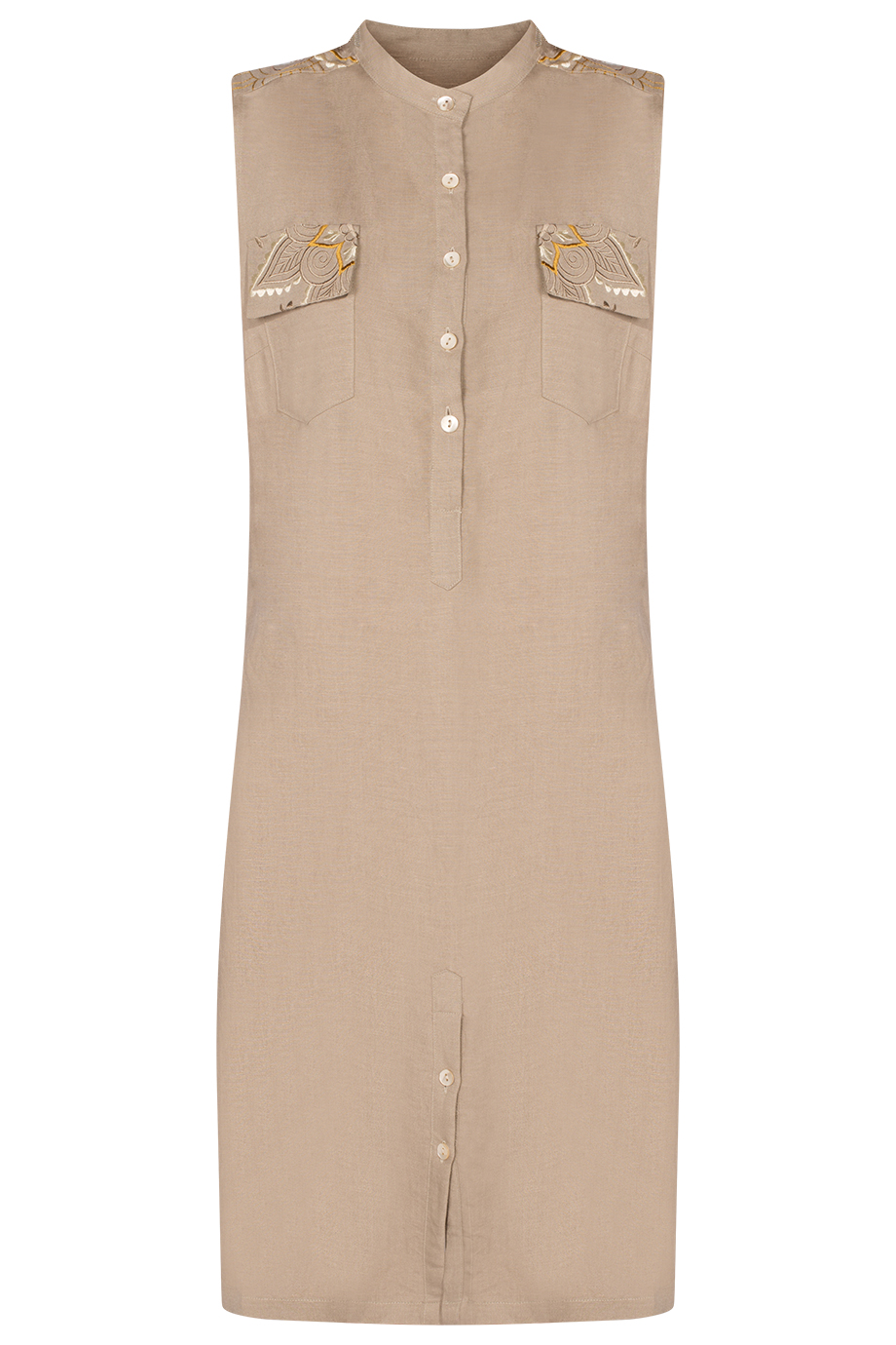 Michelle Embroidered Short Shirt Dress/ Beige