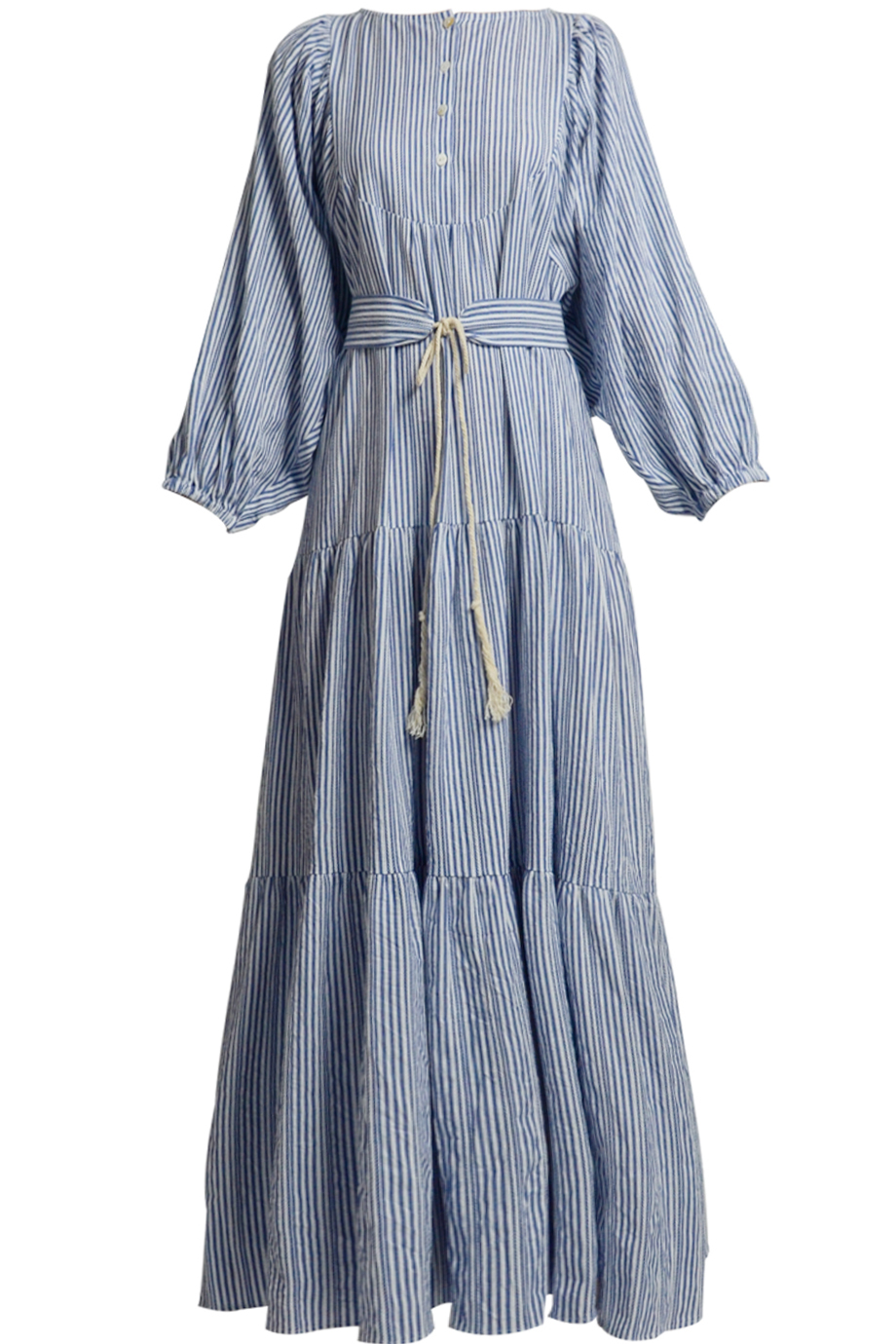 Đầm Coriander Puff-sleeves Maxi Dress/ White Blue Stripe 2274