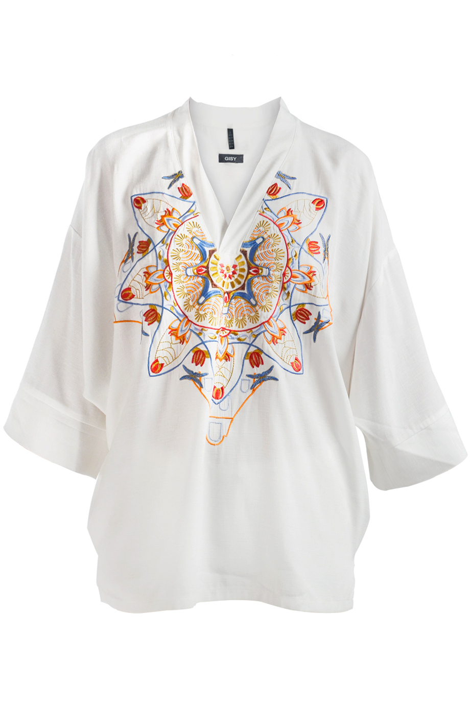 Áo thêu Amsterdam Spring Mandala 45cm Embroidered Linen Kimono Top/ White