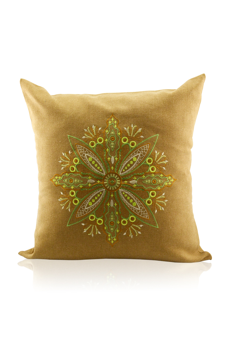 Gối canvas thêu nhồi bông gạo- Tree Mandala Embroidered Pillow Case 48x48/ Sand