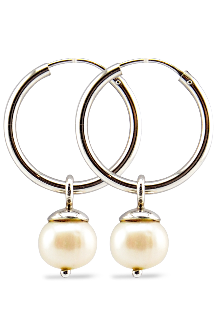 Bông tai Bạc 925 phối Ngọc trai  Single Pearl Drop Silver 925 Hoops (1.5x20mm) Earings/ Cream