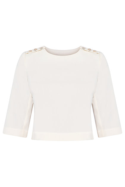 Grace 3/4 Sleeves Crop Top/ Cream White- Áo cổ thuyền khuy hai vai tay lỡ màu trắng kem