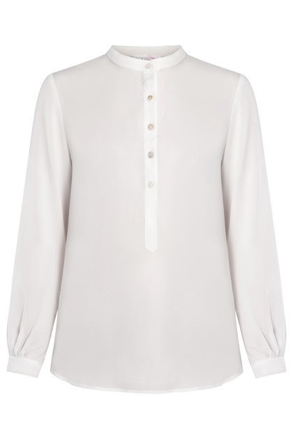 Áo sơ mi cổ tàu nẹp lửng tay dài mềm trắng kem - Macey Half-button Shirt/ Cream White 2138