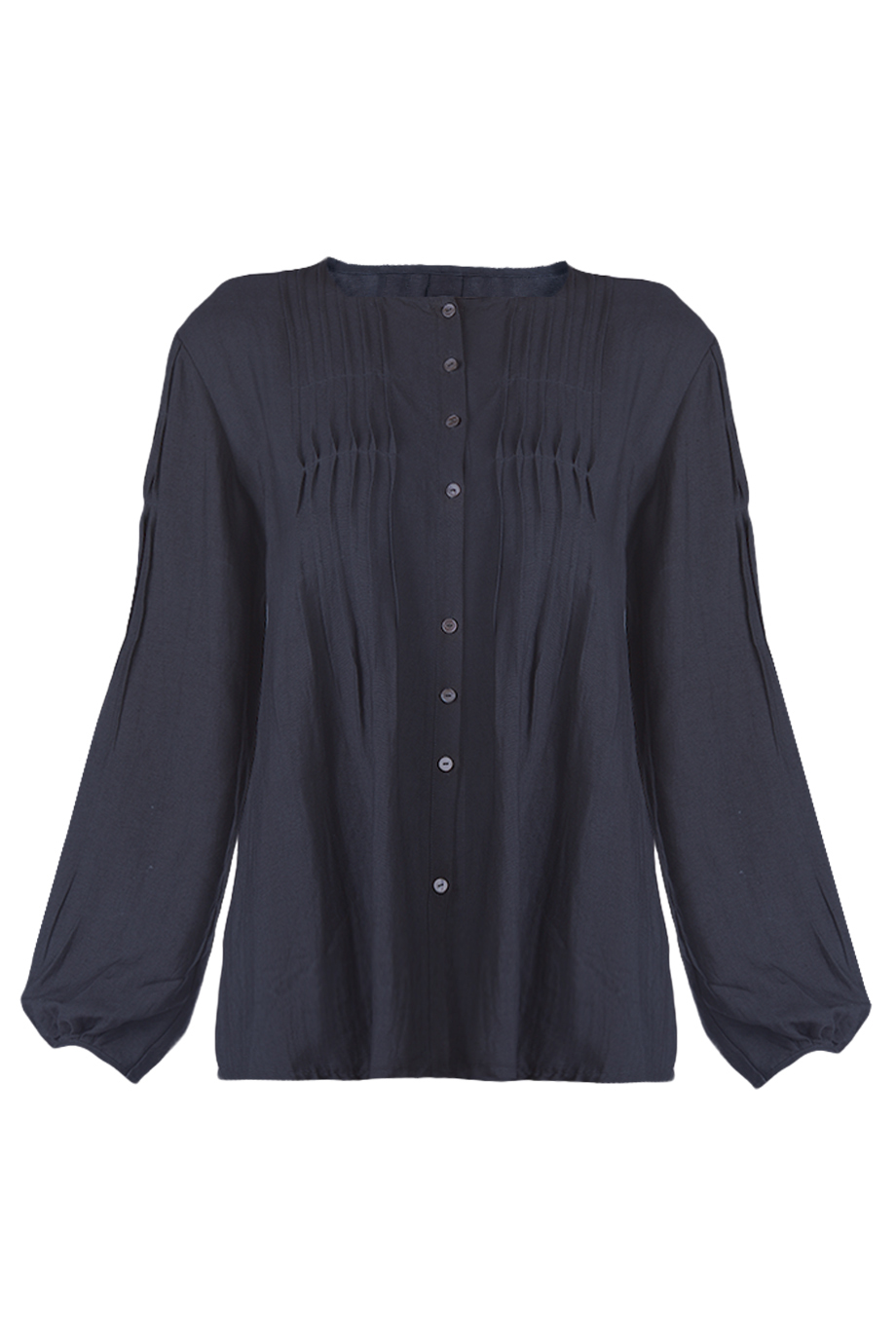 Áo lụa tơ tằm 100% Silk Pleated Puff-sleeves Button-up Blouse/ Black