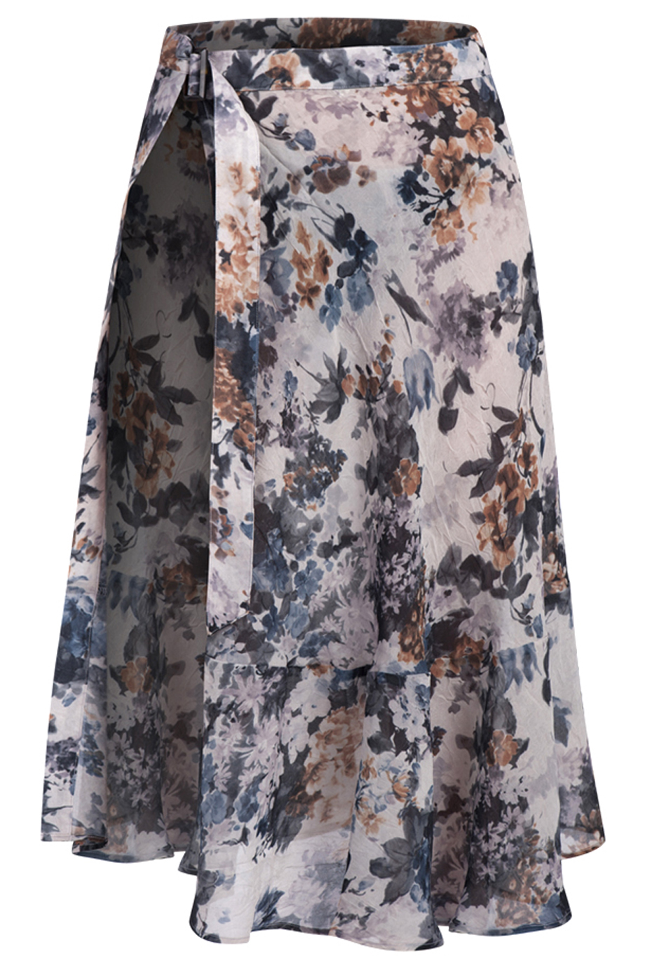 Chân váy cuốn xòe cài khoen đai mặc kết hợp đầm sơ mi in hoa be- nâu- trắng- Alice Suit Wrap Skirt/ GBB