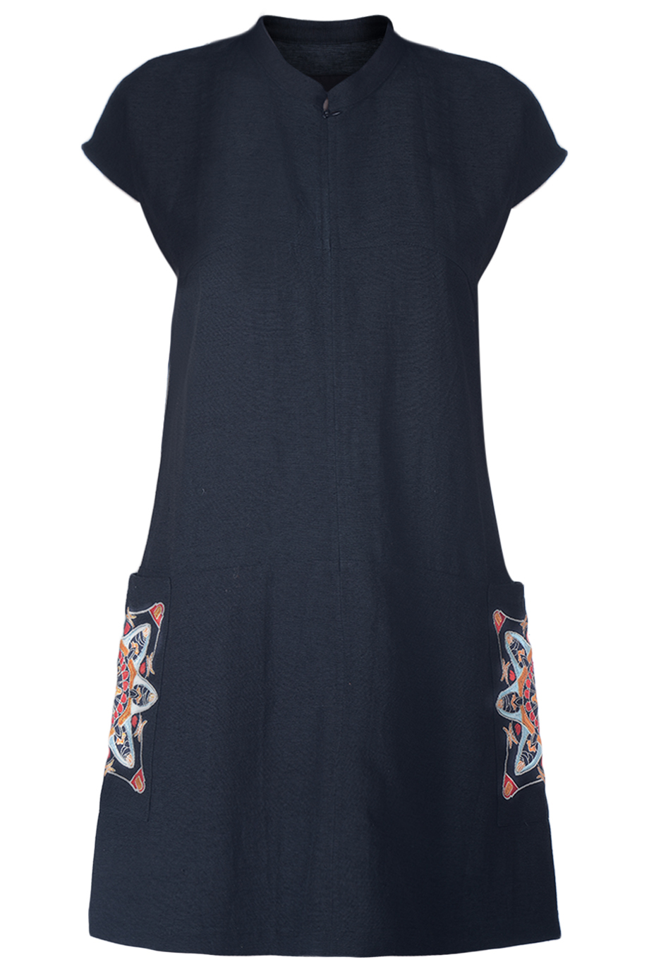 Đầm lụa Wren Embroidered Silk Shift Dress/ AMS Black