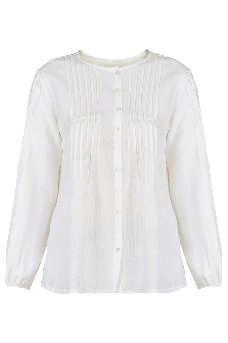 Áo sơ mi Silk Pleated Puff-sleeves Button-up Blouse/ White