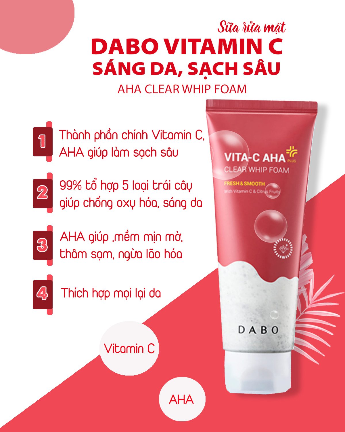 Sữa rửa mặt sáng da, sạch sâu DABO Vitamin C - AHA Clear Whip Foam ...