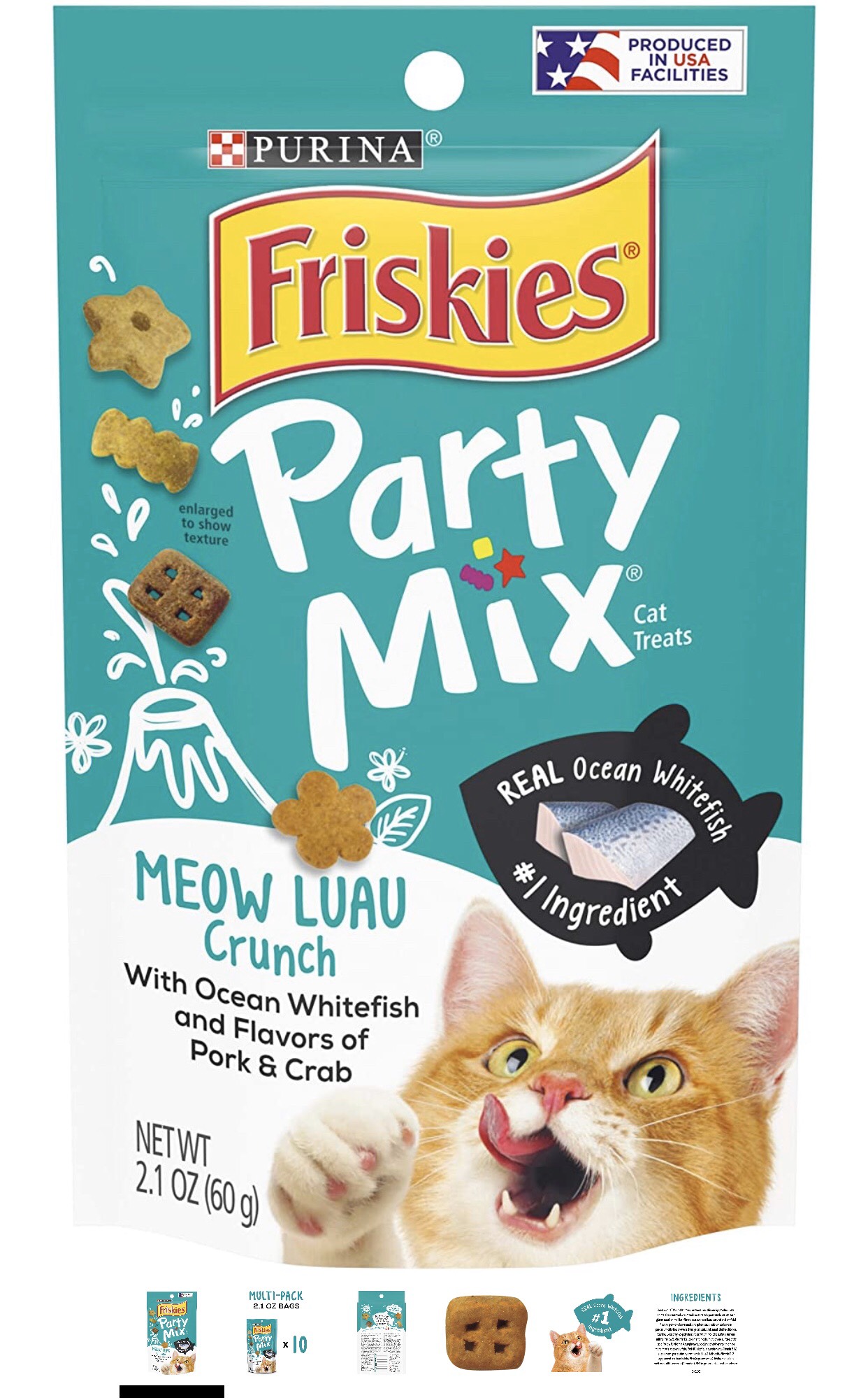 Bánh thưởng cho mèo - Friskies Party Mix With Ocean Whitefish and Flavors of Pork & Crab 60g