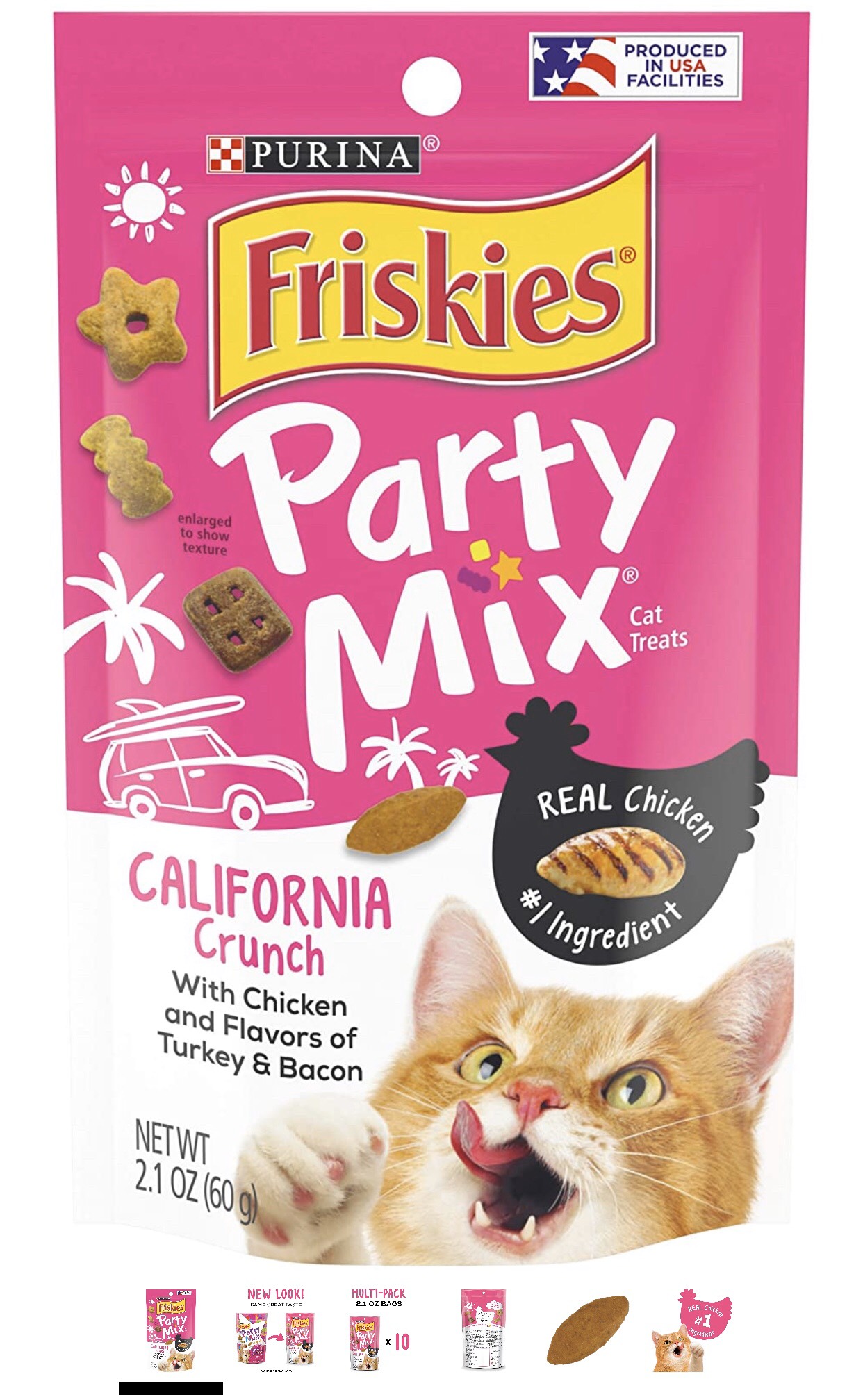 Bánh thưởng cho mèo - Friskies Party Mix With Chicken and Flavors of Turkey & Bacon 60g