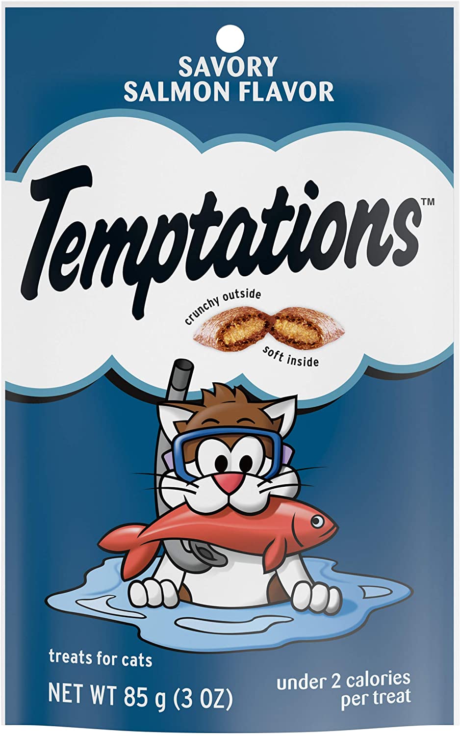 TEMPTATIONS Crunchy and Soft Cat Treats - Savory Salmon Flavor 85gr