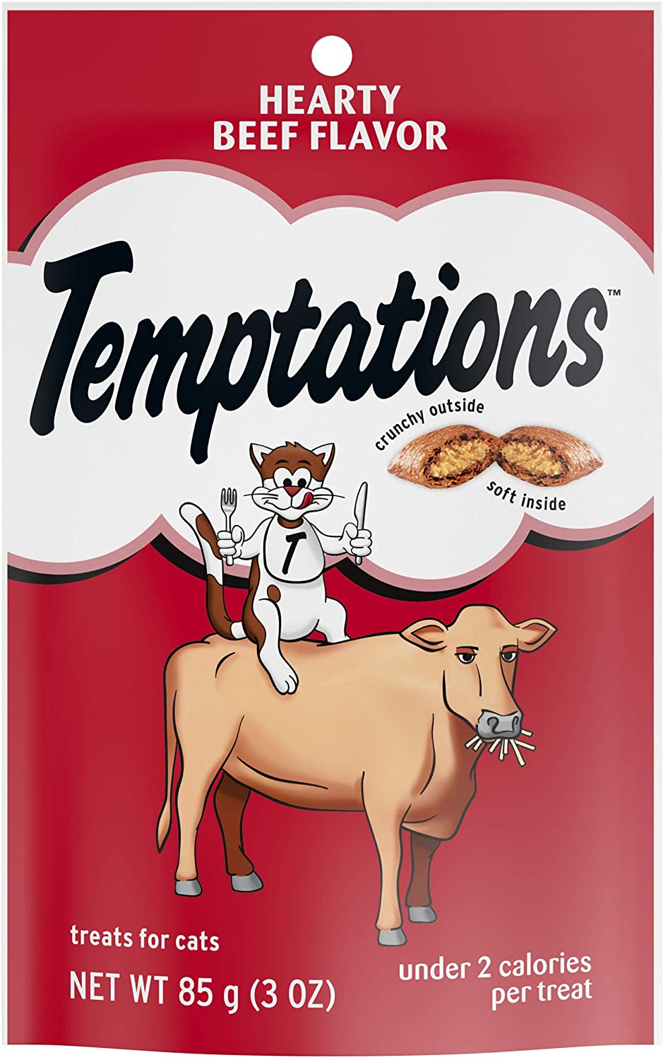 TEMPTATIONS Crunchy and Soft Cat Treats - Hearty Beef Flavor 85gr